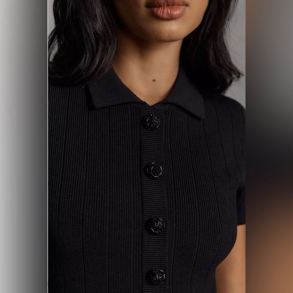 Endless Rose Black Ribbed Button Front Mini Dress | NWT | Sold Out Size Large - Picture 4 of 8